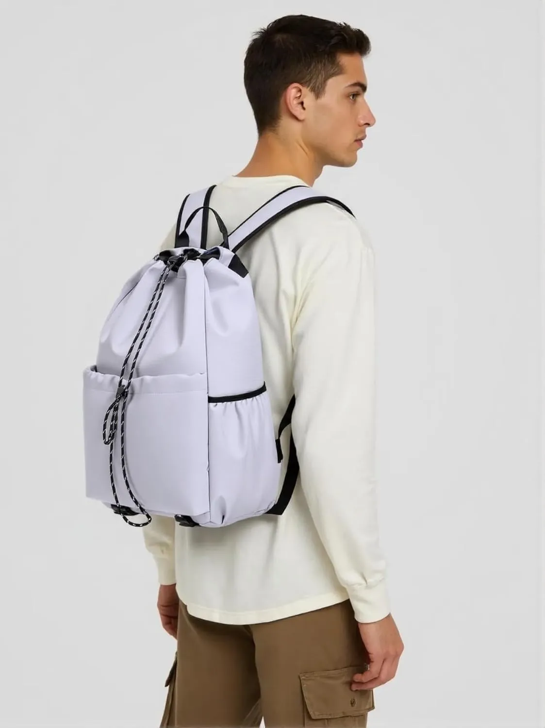 Casual Drawstring Backpack, 22L String Bag Gym Backpacks for Men Women, Water-Resistant Sports Bag Workout Backpack for Beach Swim Hiking Basketball Outdoor Activities Carry Everywhere, Grey