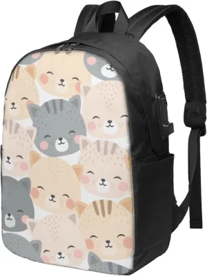 Cats Kitten Cute Pastel Backpack, 17 Inch Travel Business Laptop Backpack With USB Port for Women Men
