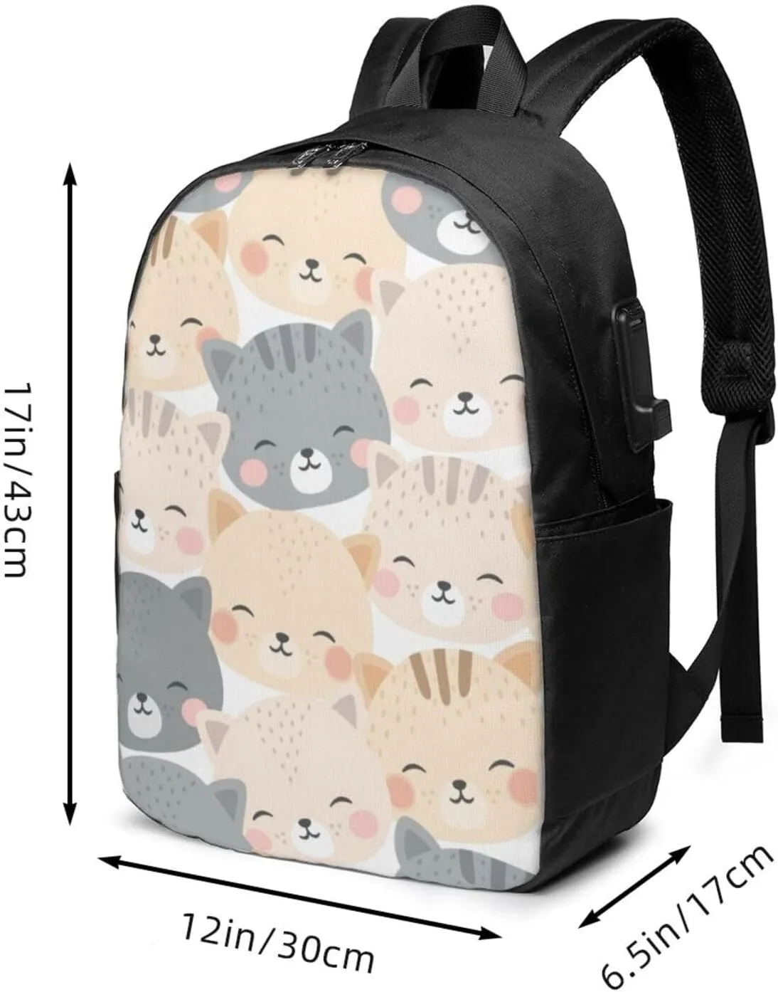 Cats Kitten Cute Pastel Backpack, 17 Inch Travel Business Laptop Backpack With USB Port for Women Men