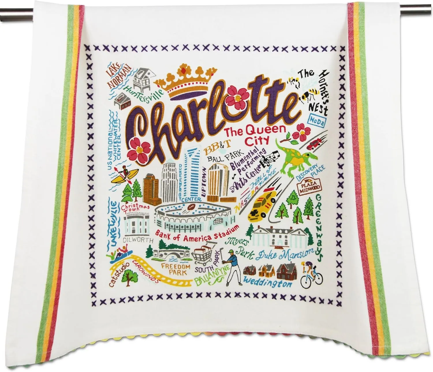 Catstudio Charlotte Dish Towel - U.S. City Souvenir Kitchen and Hand Towel with Original Artwork - Perfect Tea Towels for North Carolina Lovers, Travel Souvenir