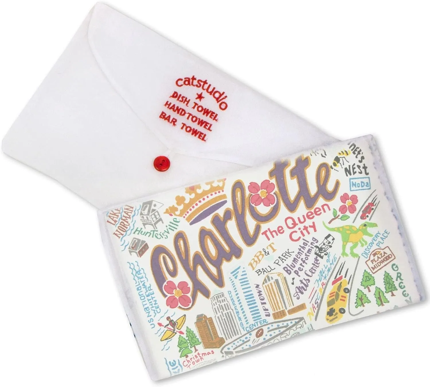 Catstudio Charlotte Dish Towel - U.S. City Souvenir Kitchen and Hand Towel with Original Artwork - Perfect Tea Towels for North Carolina Lovers, Travel Souvenir