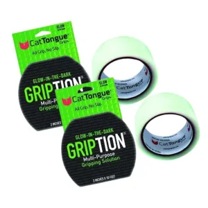 CATTONGUE GRIPS Non-Abrasive Grip Tape Roll Heavy Duty Non Slip Tape for Indoor & Outdoor Use, Customizable & Waterproof Anti Slip Tape for Thousands of Uses (Glow in The Dark, 2pk)