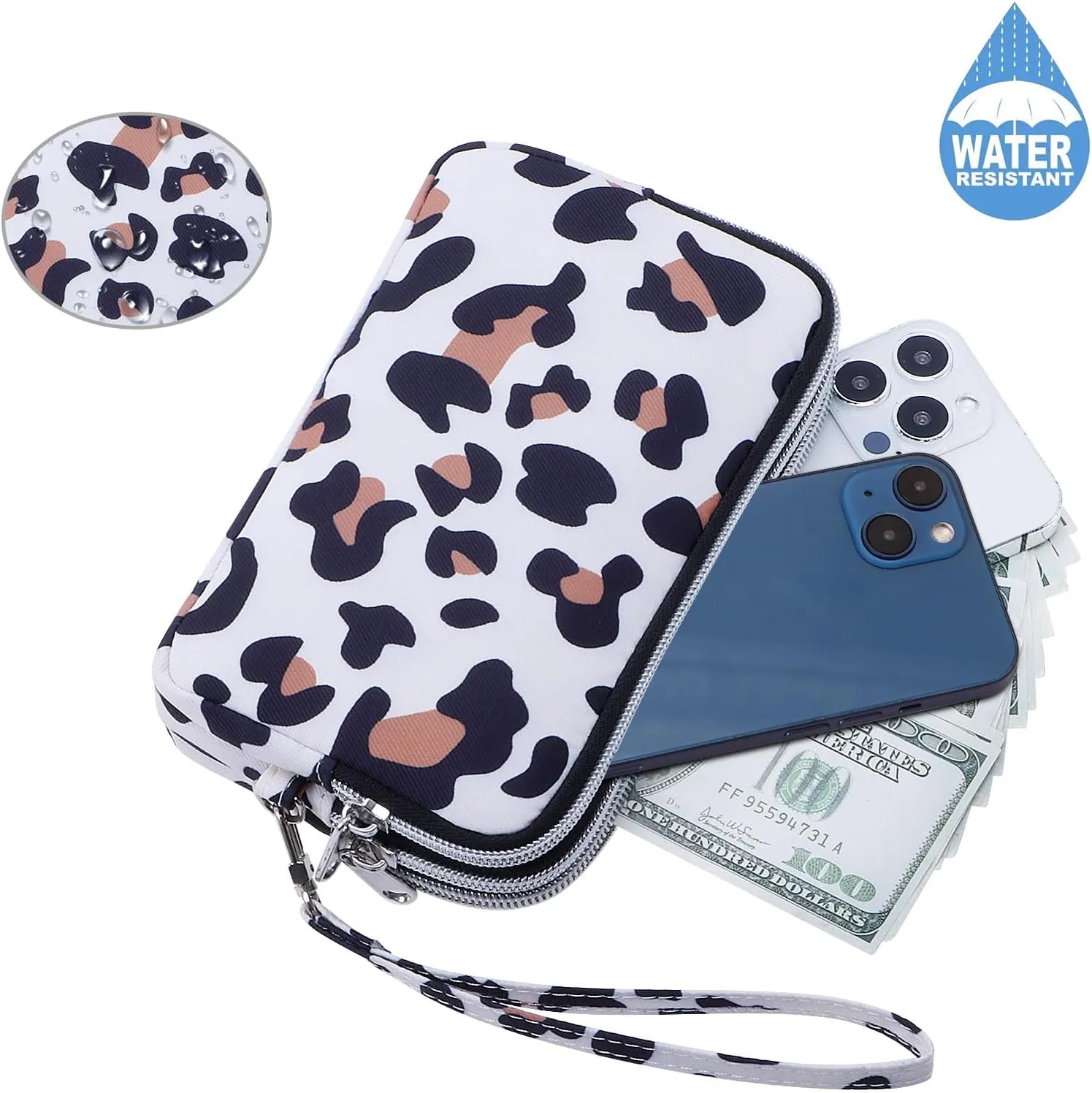 Cellphone Wristlet Wallets for Women Large Capacity Clutch Purse 3 Zipper Compartments 6 Card Slots Anti-water Handbag