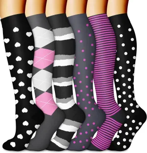 CHARMKING 6 Pairs-Compression Socks for Women & Men Circulation Best Support for Nurses, Running, Athletic,Flight Travel