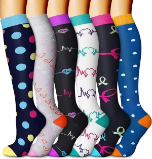 CHARMKING 6 Pairs-Compression Socks for Women & Men Circulation Best Support for Nurses, Running, Athletic,Flight Travel