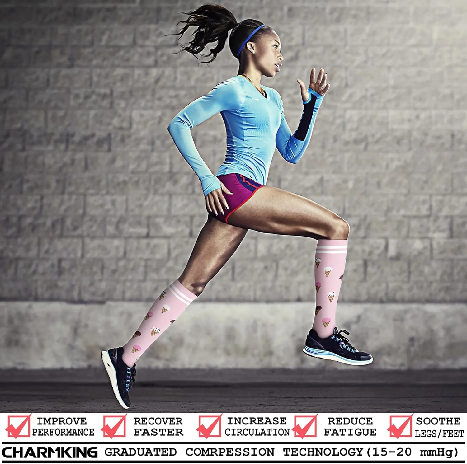 CHARMKING 6 Pairs-Compression Socks for Women & Men Circulation Best Support for Nurses, Running, Athletic,Flight Travel