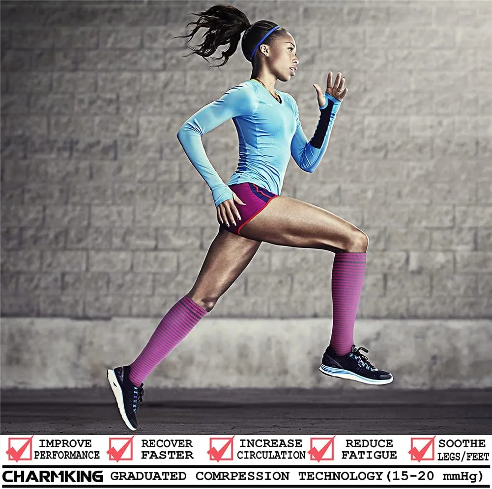 CHARMKING 6 Pairs-Compression Socks for Women & Men Circulation Best Support for Nurses, Running, Athletic,Flight Travel