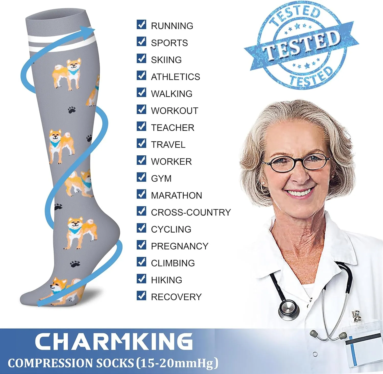 CHARMKING 6 Pairs-Compression Socks for Women & Men Circulation Best Support for Nurses, Running, Athletic,Flight Travel