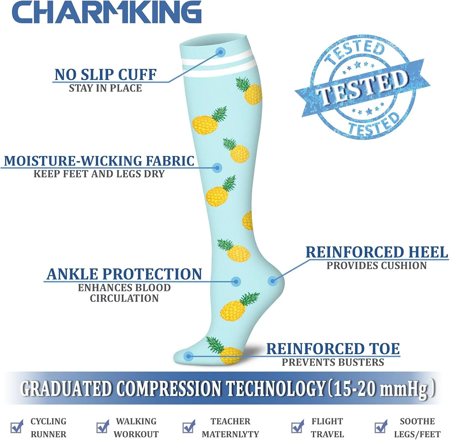 CHARMKING 6 Pairs-Compression Socks for Women & Men Circulation Best Support for Nurses, Running, Athletic,Flight Travel