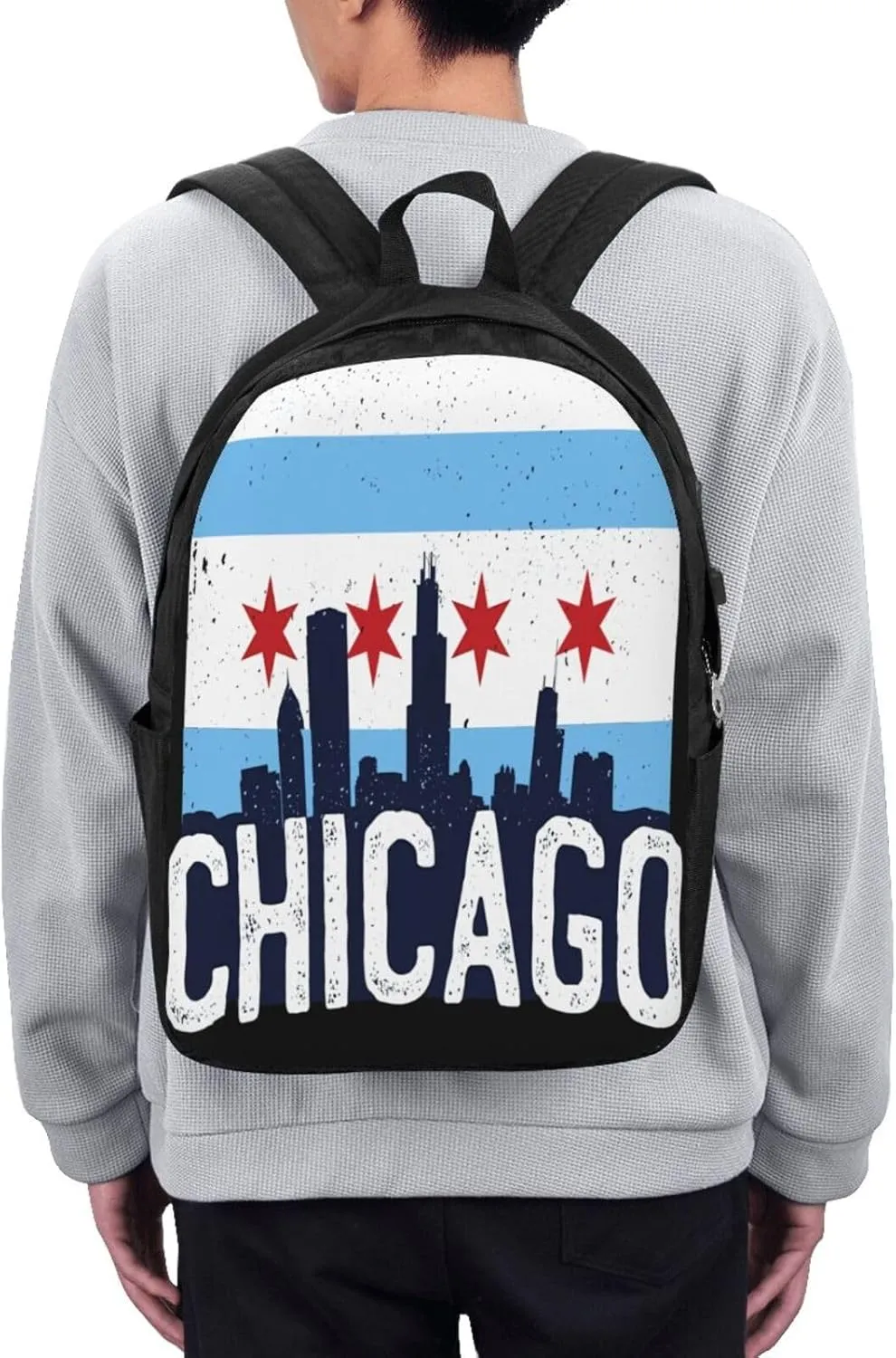 Chicago City Skyline Flag Laptop Backpacks Travel Backpack Casual Business Daypack Sport Rucksack Computer Bag Fits up to 17 Inch Notebook with USB Port