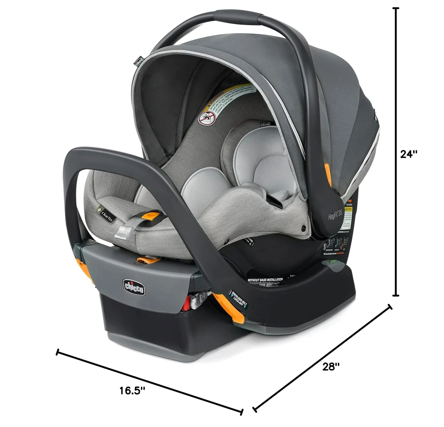 Chicco KeyFit 35 Zip ClearTex Infant Car Seat and Base - Rear-Facing for 4-35 lbs Infants, With Head/Body Support, Zip Shield, Compatible with Chicco Strollers