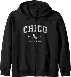 Chico California CA Vintage Athletic Sports Design Zip Hoodie