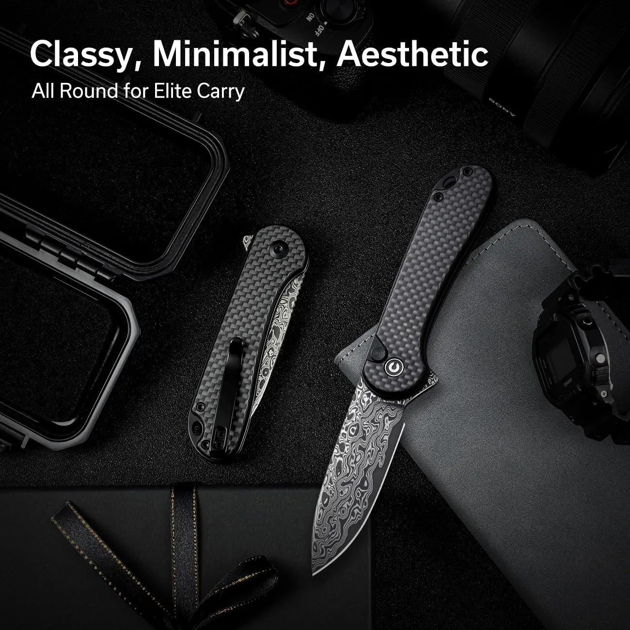 CIVIVI Elementum II Pocket Folding Knife, 2.96" Damascus Blade Utility Knife with Deep Carry Pocket Clip for EDC C18062PB-DS1