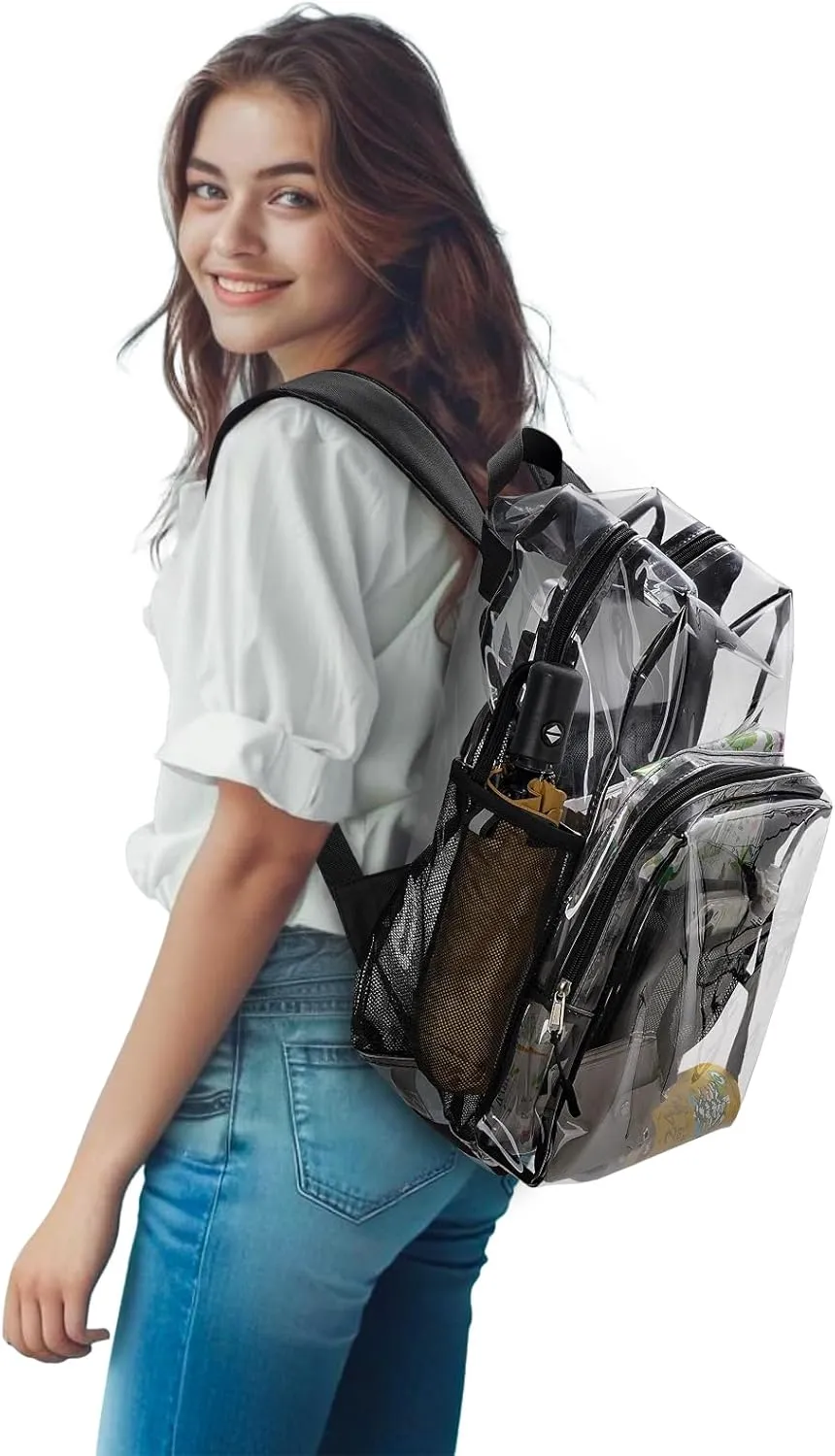 Clear Backpack Heavy Duty, 17 Inch Large TPU Clear Bookbag for Boys Girls Adult, See Through Book Bag Transparent Backpacks with Multiple Pockets for School College Work Casual Sport, Black