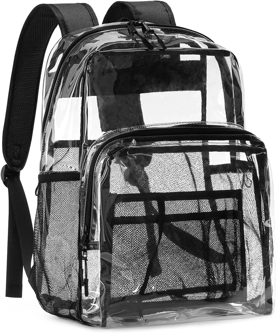 Clear Backpack Heavy Duty, 17 Inch Large TPU Clear Bookbag for Boys Girls Adult, See Through Book Bag Transparent Backpacks with Multiple Pockets for School College Work Casual Sport, Black