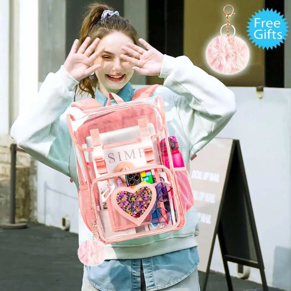 Clear Backpack, Heavy Duty Transparent Bookbag, See Through PVC Backpacks for Men Women