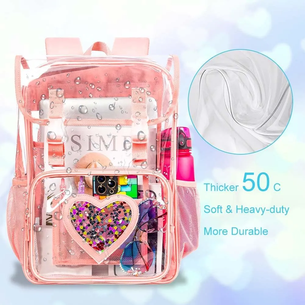 Clear Backpack, Heavy Duty Transparent Bookbag, See Through PVC Backpacks for Men Women