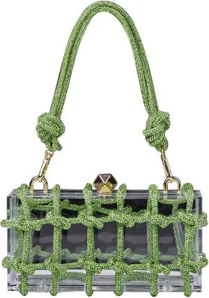 Clear Clutch Acrylic Green Purses for Women, Rhinestones Handbags with Glitter Rope, Club Party Banquet