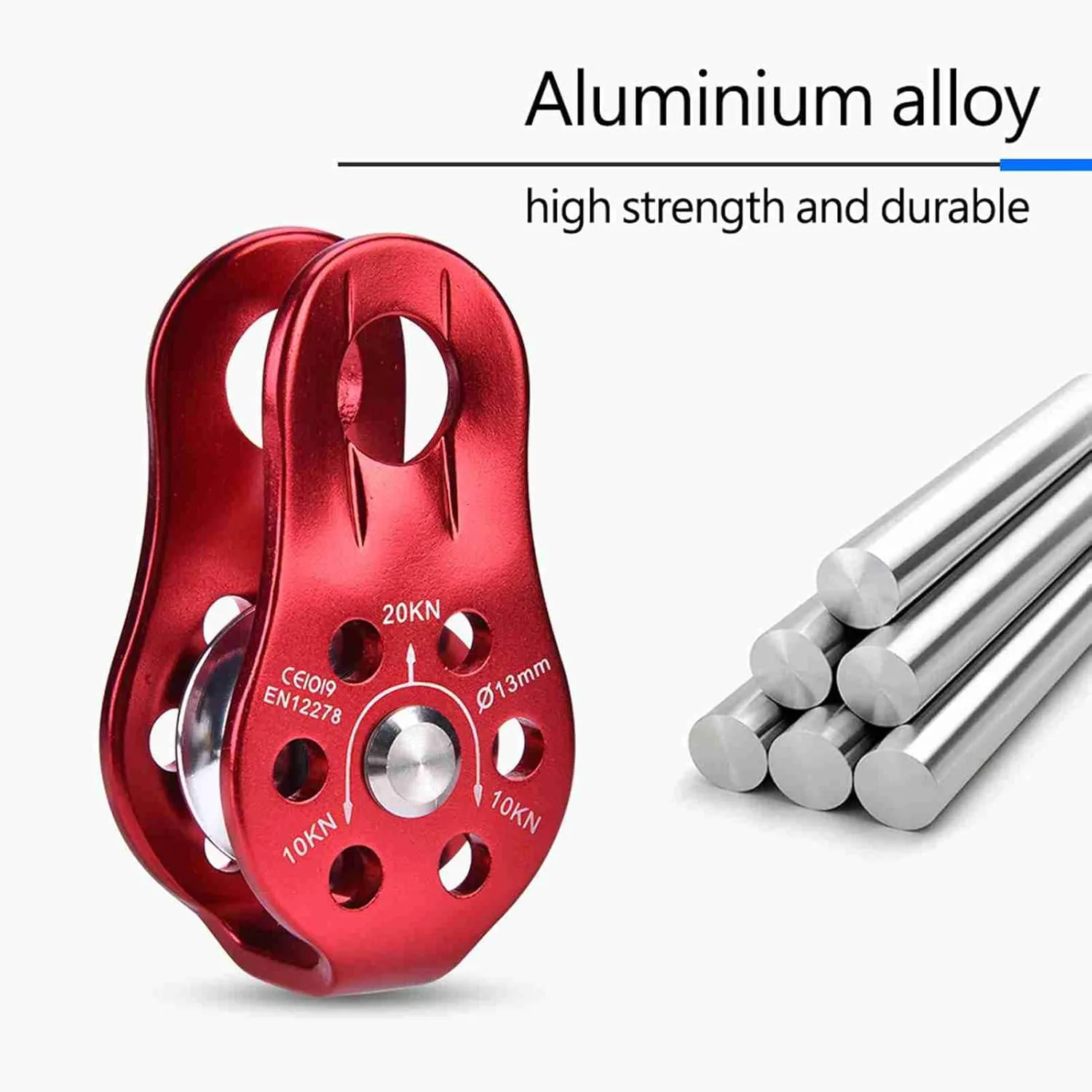 Climbing Pulley Aluminium Alloy Heavy Duty Single Rope Pulley Block Blue Safety Equipment 100kg Load Capacity Smooth Wheel for Outdoor Adventure (Red)
