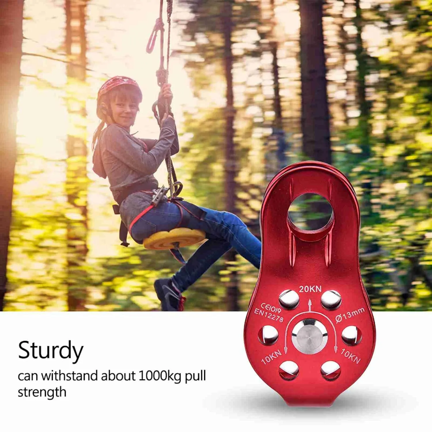 Climbing Pulley Aluminium Alloy Heavy Duty Single Rope Pulley Block Blue Safety Equipment 100kg Load Capacity Smooth Wheel for Outdoor Adventure (Red)