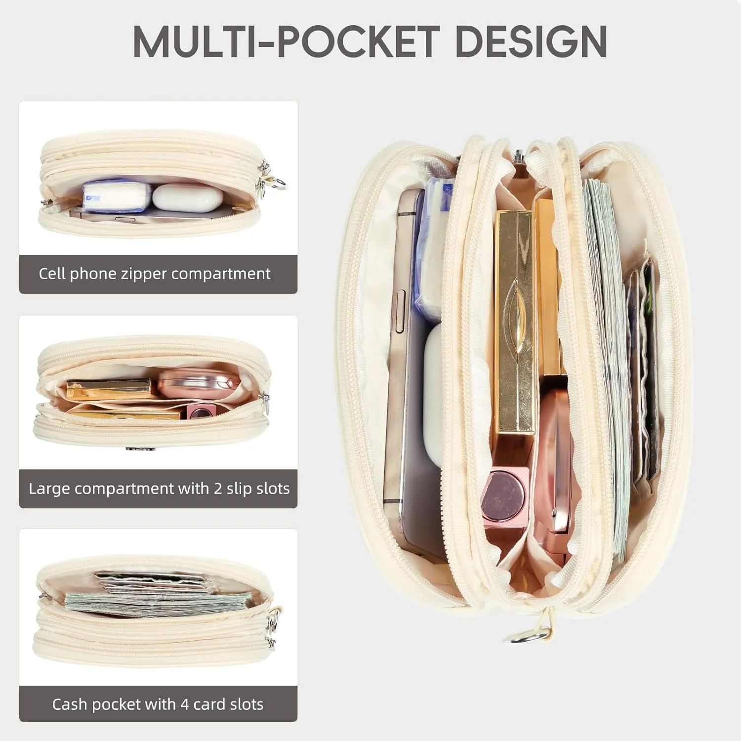 CLUCI Puffer Wristlet Wallet for Women Large Capacity 3 Zipper Purse Nylon Quilted Clutch Purse for Women
