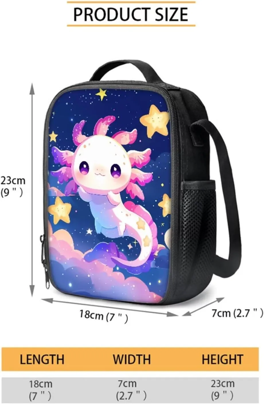 COEQINE 2 Pieces Axolotl Backpack,Middle School Backpack And Lunch Bag For Teen Girls 8-10 Age Space Stars Cute Animal Book Bag With Strap Lunch Bag Adjustable School Bag Adjustable