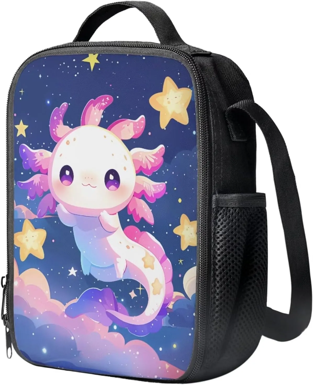 COEQINE 2 Pieces Axolotl Backpack,Middle School Backpack And Lunch Bag For Teen Girls 8-10 Age Space Stars Cute Animal Book Bag With Strap Lunch Bag Adjustable School Bag Adjustable
