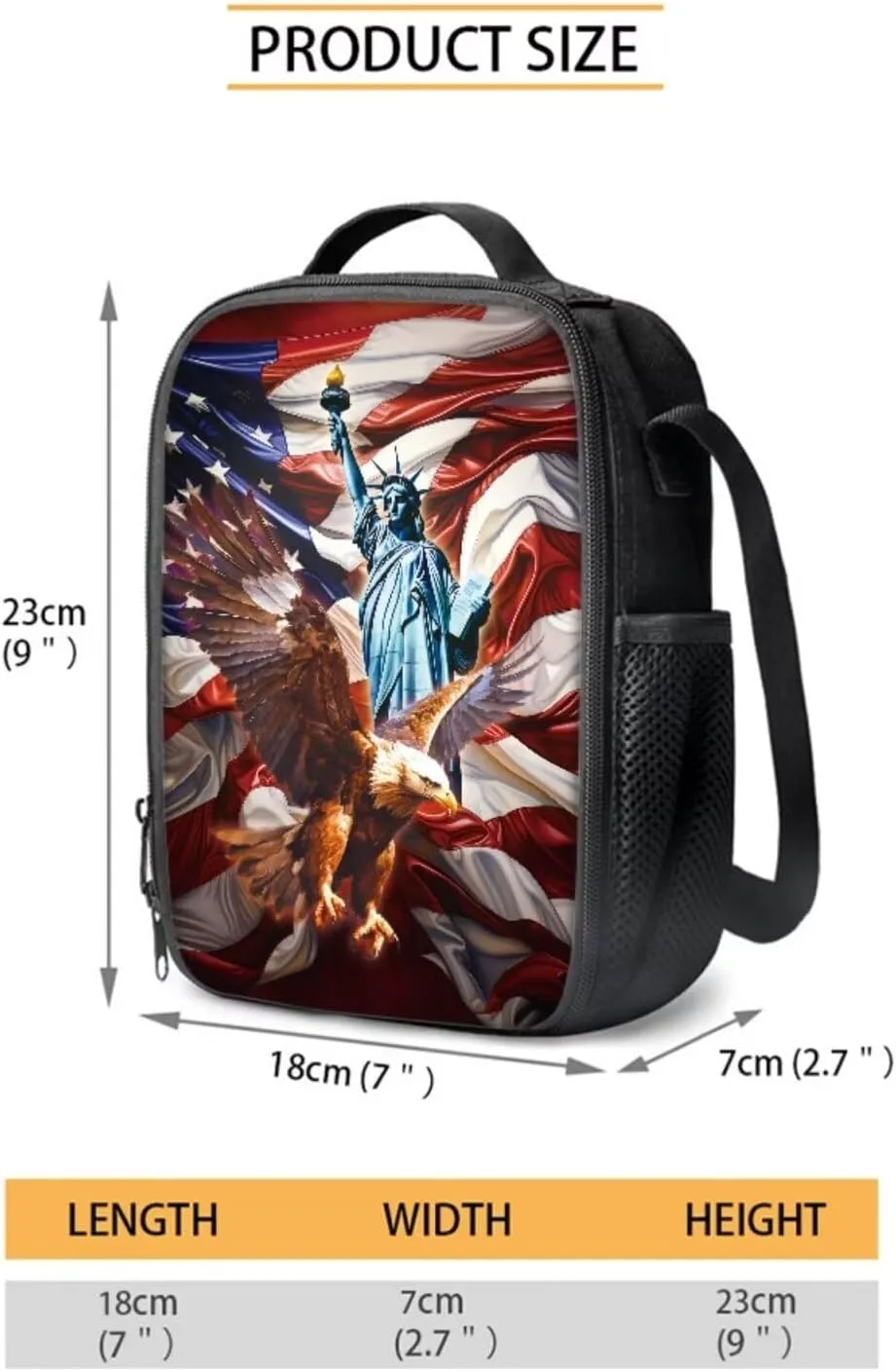 COEQINE Kids School Backpack Set With Lunch Bag Middle High School Bookbag For Boys American Flag Cool Animal Statue of Liberty Pattern Bookbag With Lunch Box Strap Insulation 2 Pieces