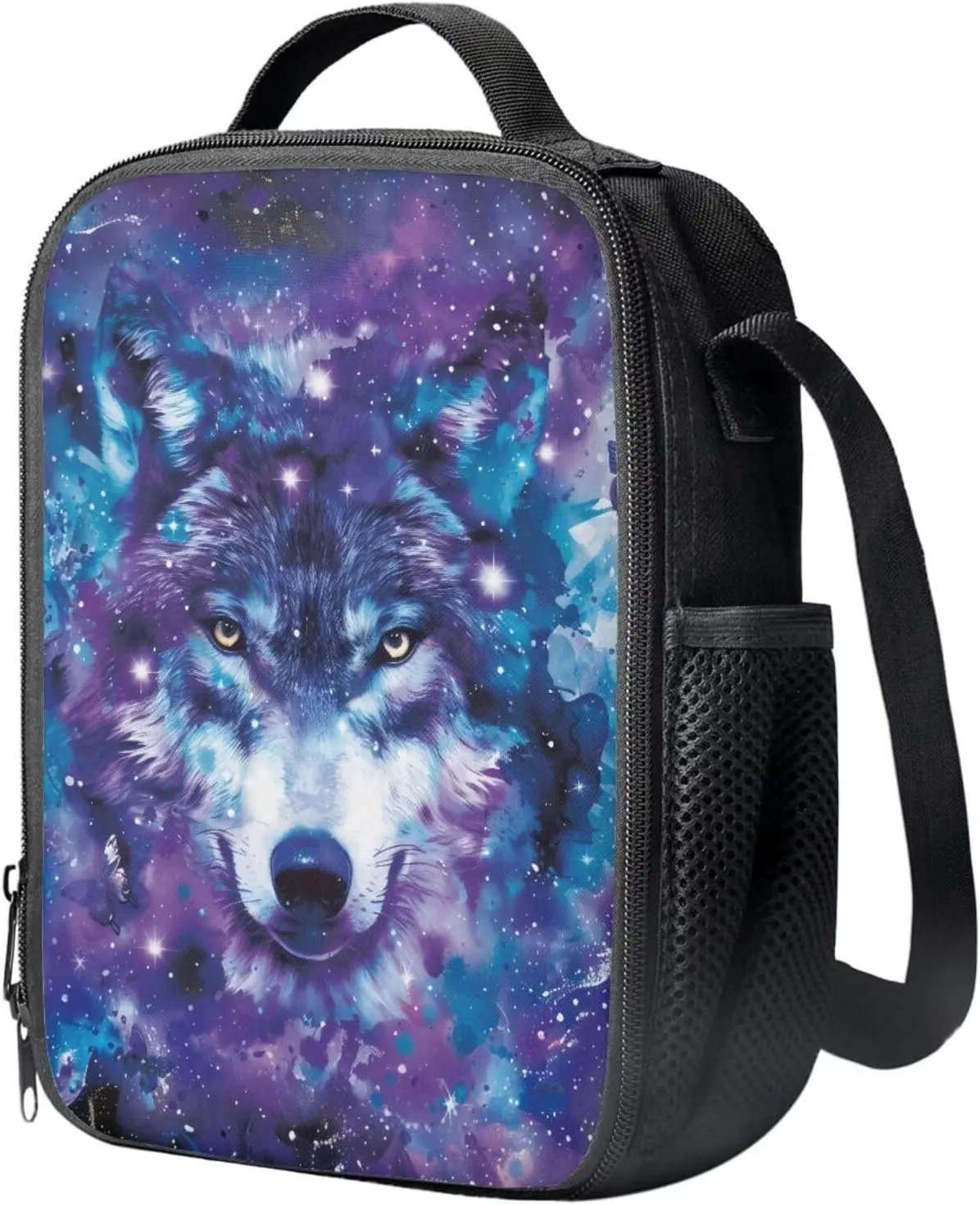 COEQINE Wolf Backpack, 2 Pcs School Backpack With Lunchbox Boys Girls Starry Sky BLue Galaxy Bookbag Teen Girls High School Middle High School Portable