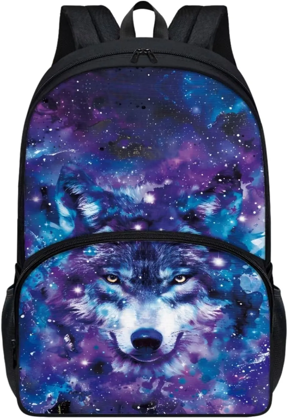 COEQINE Wolf Backpack, 2 Pcs School Backpack With Lunchbox Boys Girls Starry Sky BLue Galaxy Bookbag Teen Girls High School Middle High School Portable