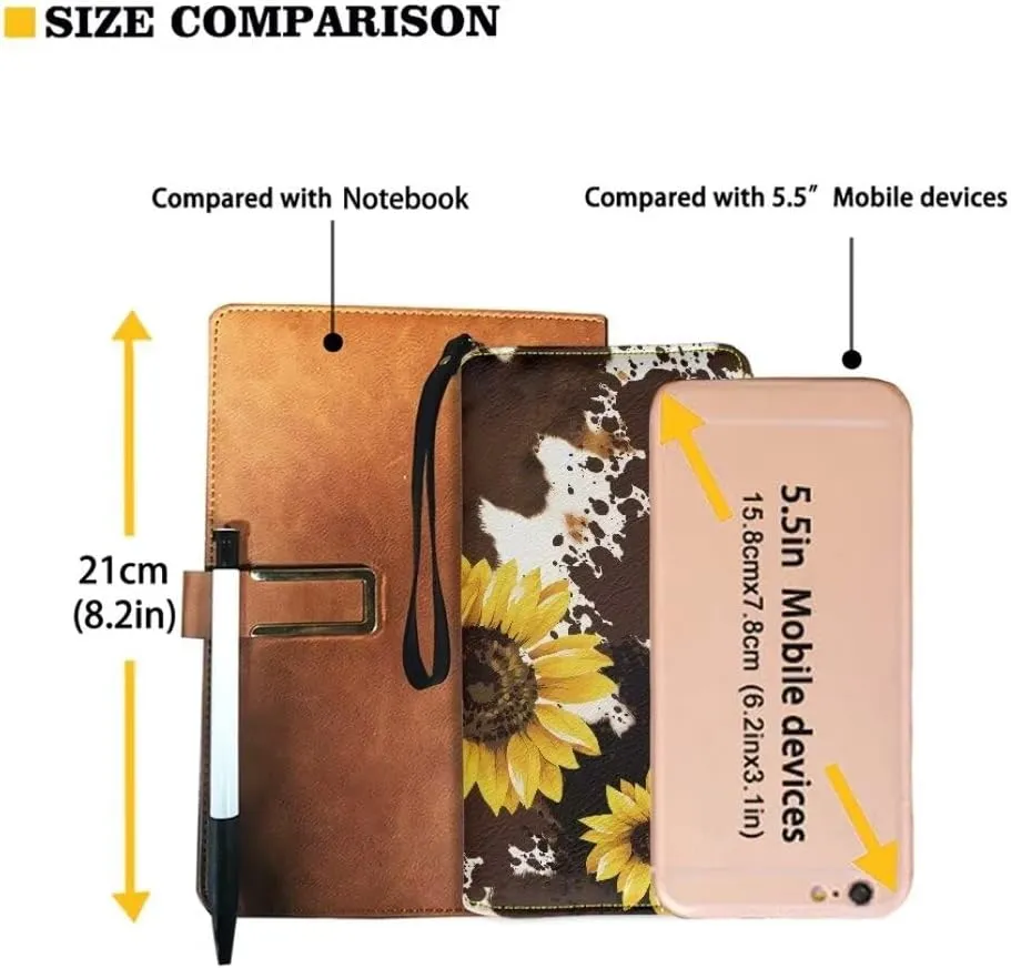Coldinair Sunflower Womens Wallet with Wrist Strap RFID Blocking PU Leather Coin Bag Brown Cow Print Handbag for Ladies Cluth Long Purse for Travel