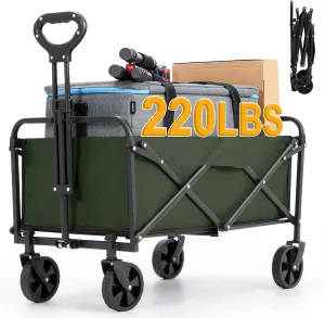 Collapsible Foldable Wagon,Wagons Carts Foldable with Wheels,Utility Grocery Folding Beach Wagon for Sand Garden Sports Shopping Outdoor(Light Green).