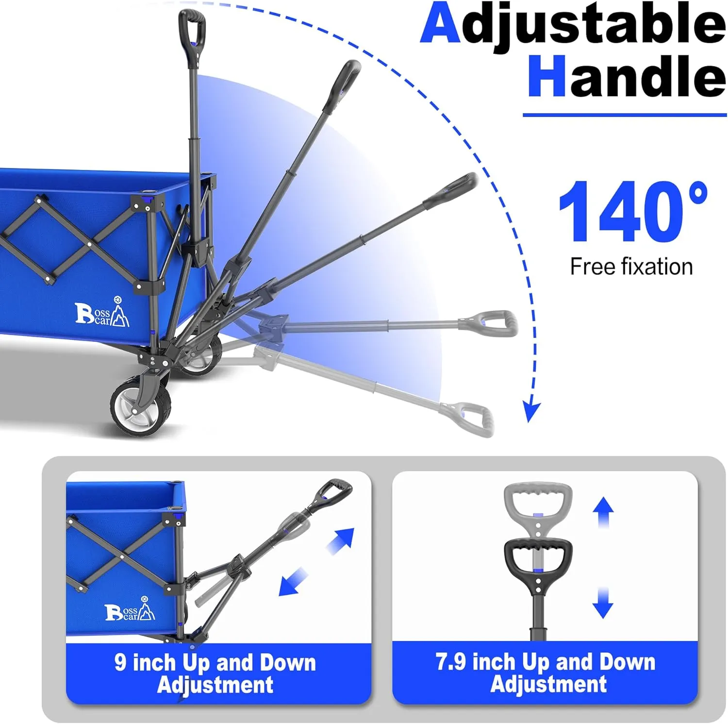 Collapsible Folding Wagon, Outdoor Utility Grocery Large Wagon Cart Heavy Duty Foldable with Silent Universal Wheels, Adjustable Handle, Camping, Garden, Shopping (Blue, 110L)