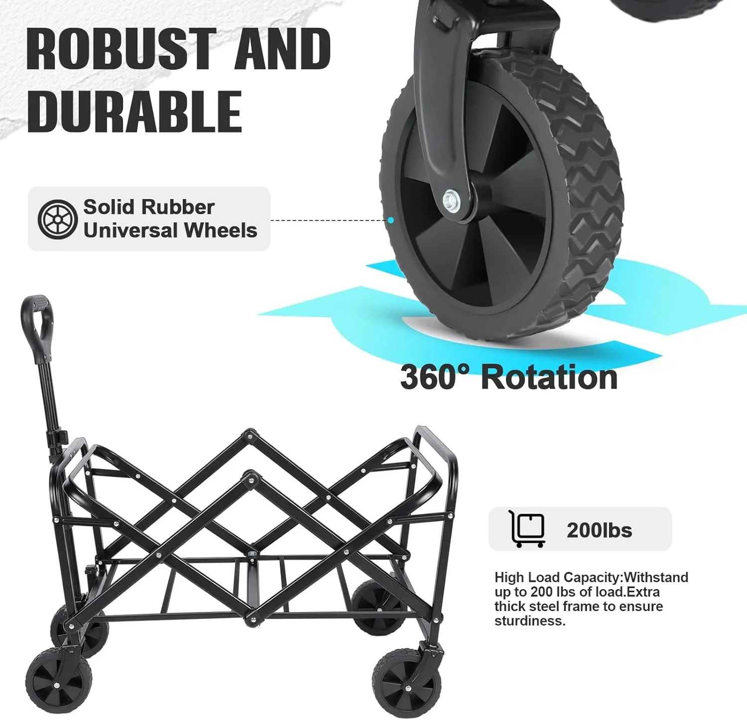 Collapsible Wagon Cart Foldable,Wagon Carts with Wheels Folding,Utility Grocery Lounge for Sand Camping Sports Shopping Outdoor