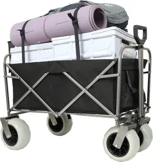 Collapsible Wagon Cart Wheels Storage Shopping Heavy Duty Utility Rolling,Fishing Cart with Fishing Rod Holder, Large Wheeled Beach Bag, All Terrain Steel Frame UTI
