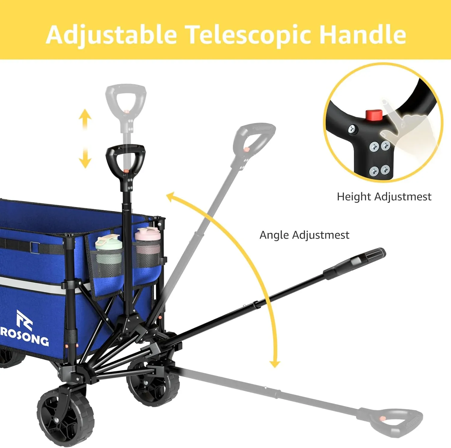 Collapsible Wagon Cart with Wheels Foldable - Folding Utility Heavy Duty Wagons Carts for Grocery Sports Garden Shopping Camping Blue