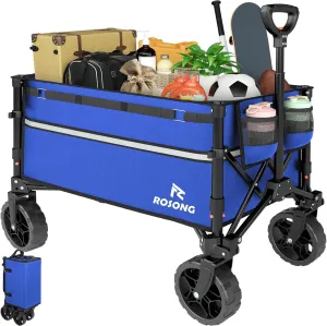 Collapsible Wagon Cart with Wheels Foldable - Folding Utility Heavy Duty Wagons Carts for Grocery Sports Garden Shopping Camping Blue