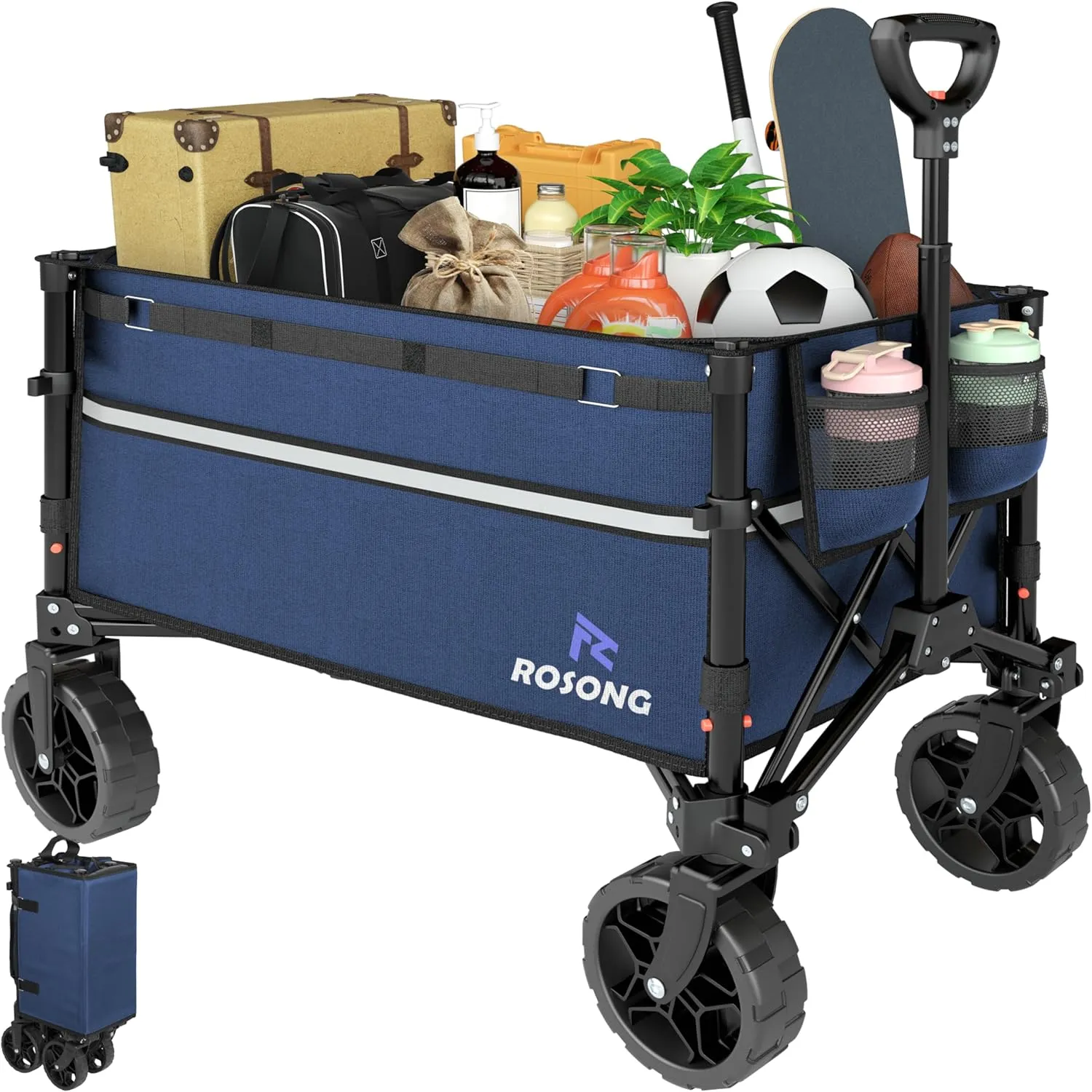 Collapsible Wagon Cart with Wheels Foldable - Folding Utility Heavy Duty Wagons Carts for Grocery Sports Garden Shopping Camping Wheelbarrows,Navy Blue