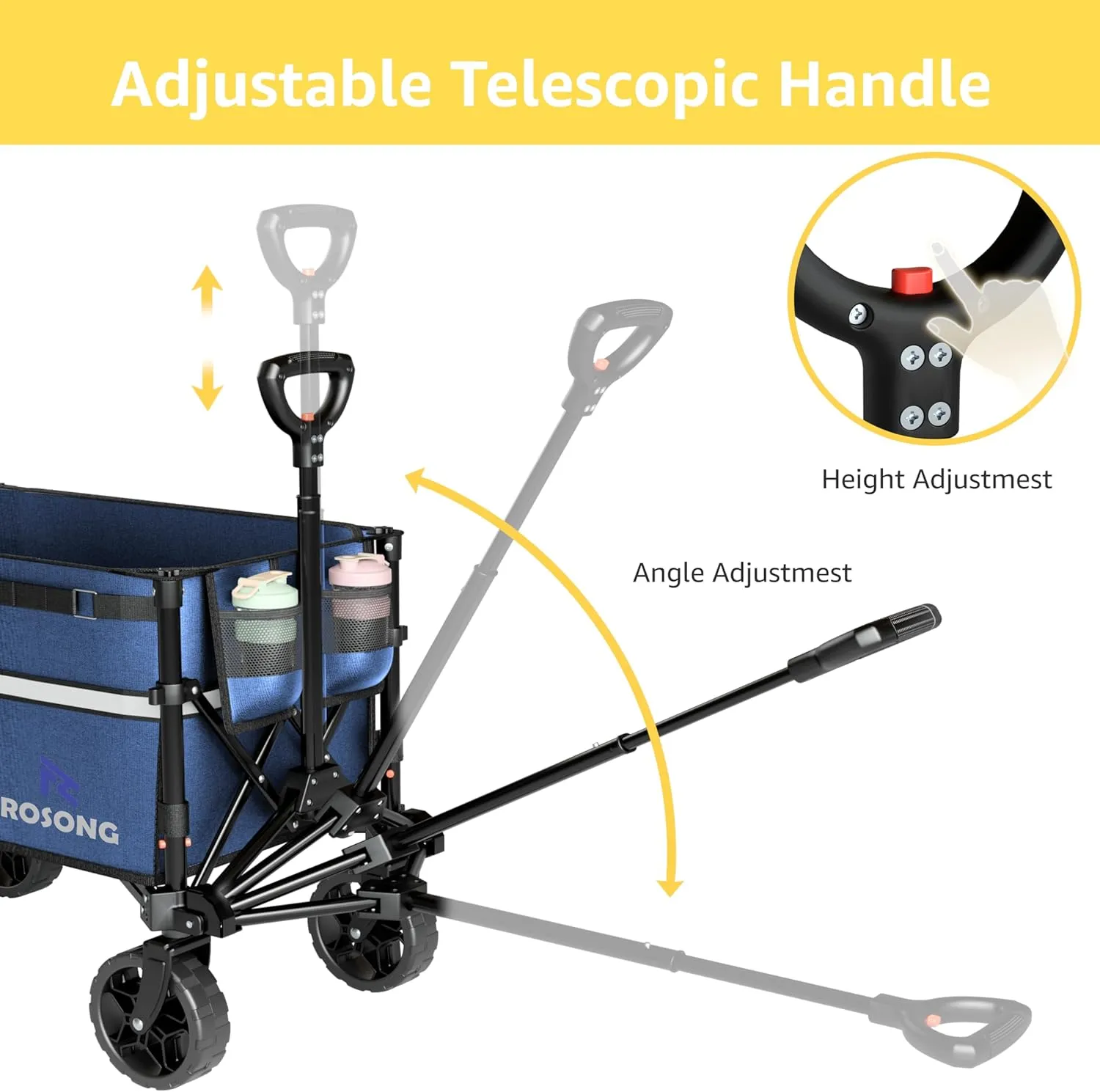 Collapsible Wagon Cart with Wheels Foldable - Folding Utility Heavy Duty Wagons Carts for Grocery Sports Garden Shopping Camping Wheelbarrows,Navy Blue