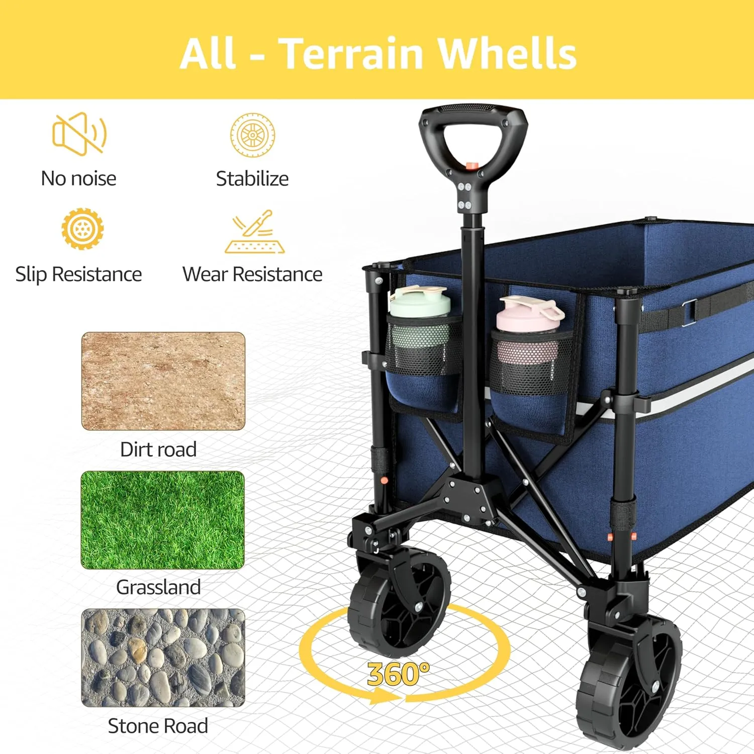 Collapsible Wagon Cart with Wheels Foldable - Folding Utility Heavy Duty Wagons Carts for Grocery Sports Garden Shopping Camping Wheelbarrows,Navy Blue
