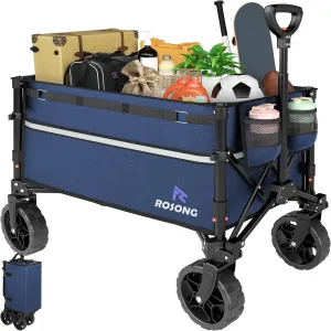 Collapsible Wagon Cart with Wheels Foldable - Folding Utility Heavy Duty Wagons Carts for Grocery Sports Garden Shopping Camping Wheelbarrows,Navy Blue
