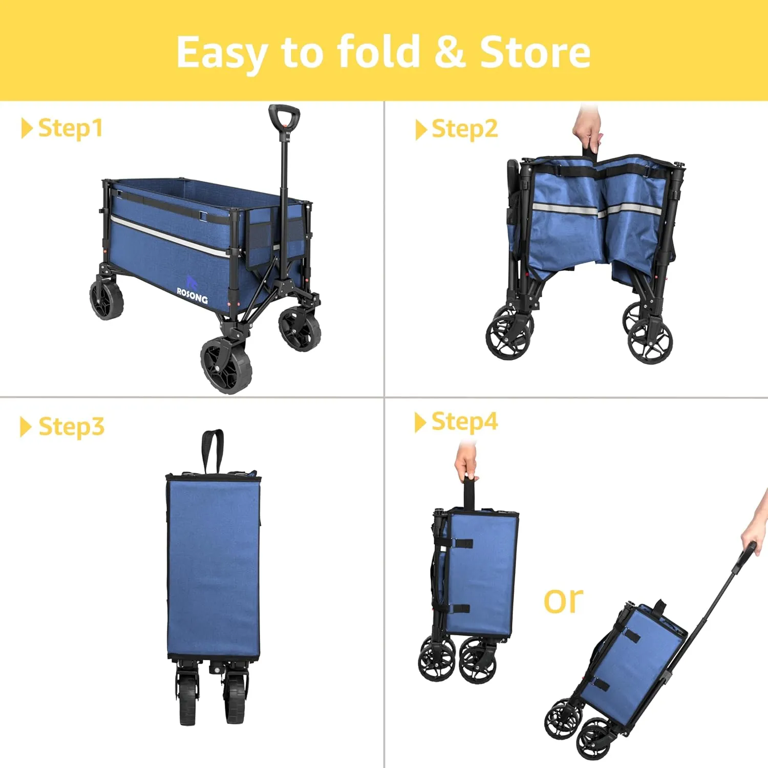 Collapsible Wagon Cart with Wheels Foldable - Folding Utility Heavy Duty Wagons Carts for Grocery Sports Garden Shopping Camping Wheelbarrows,Navy Blue