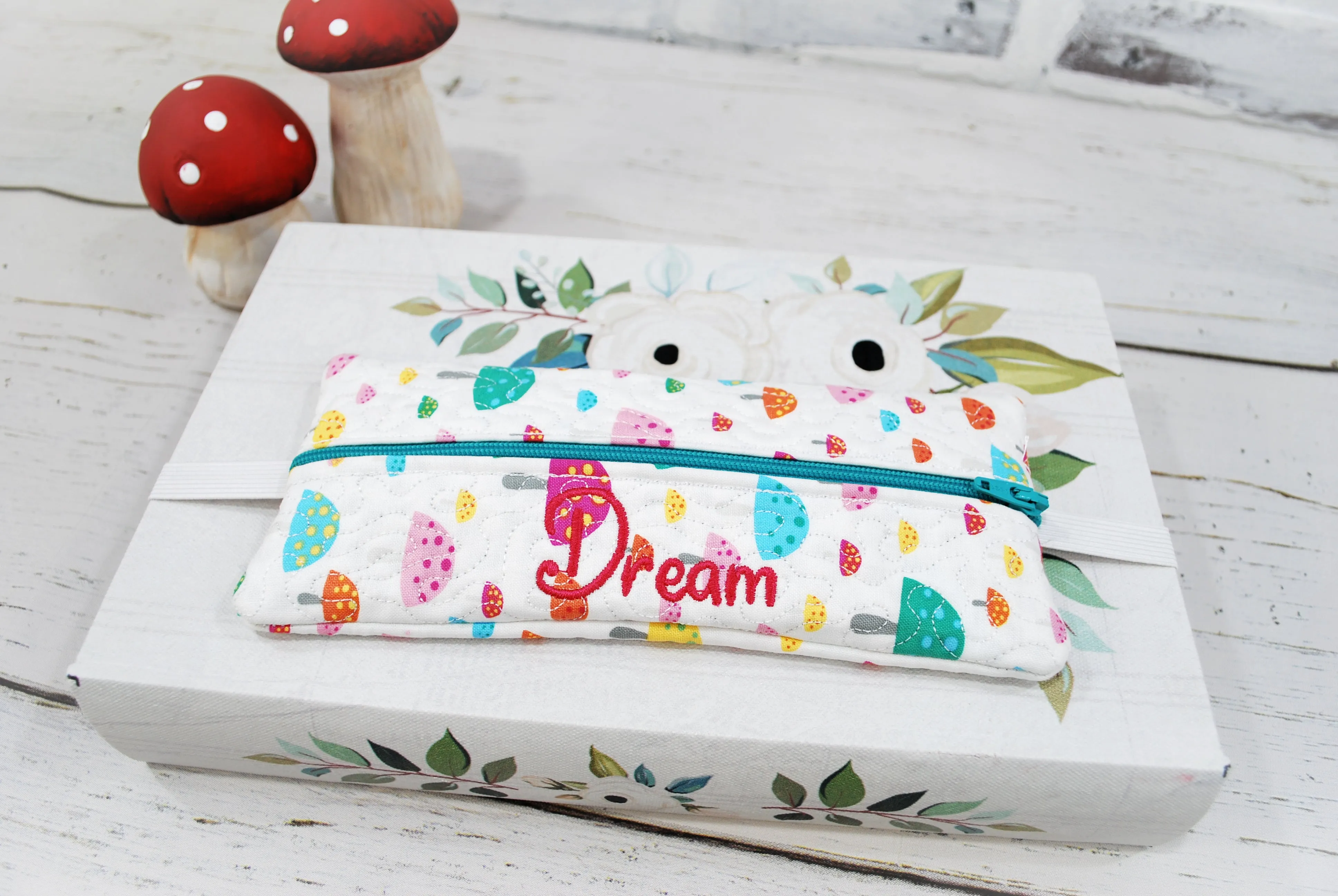 Colorful Mushrooms Personalized Quilted Pouch