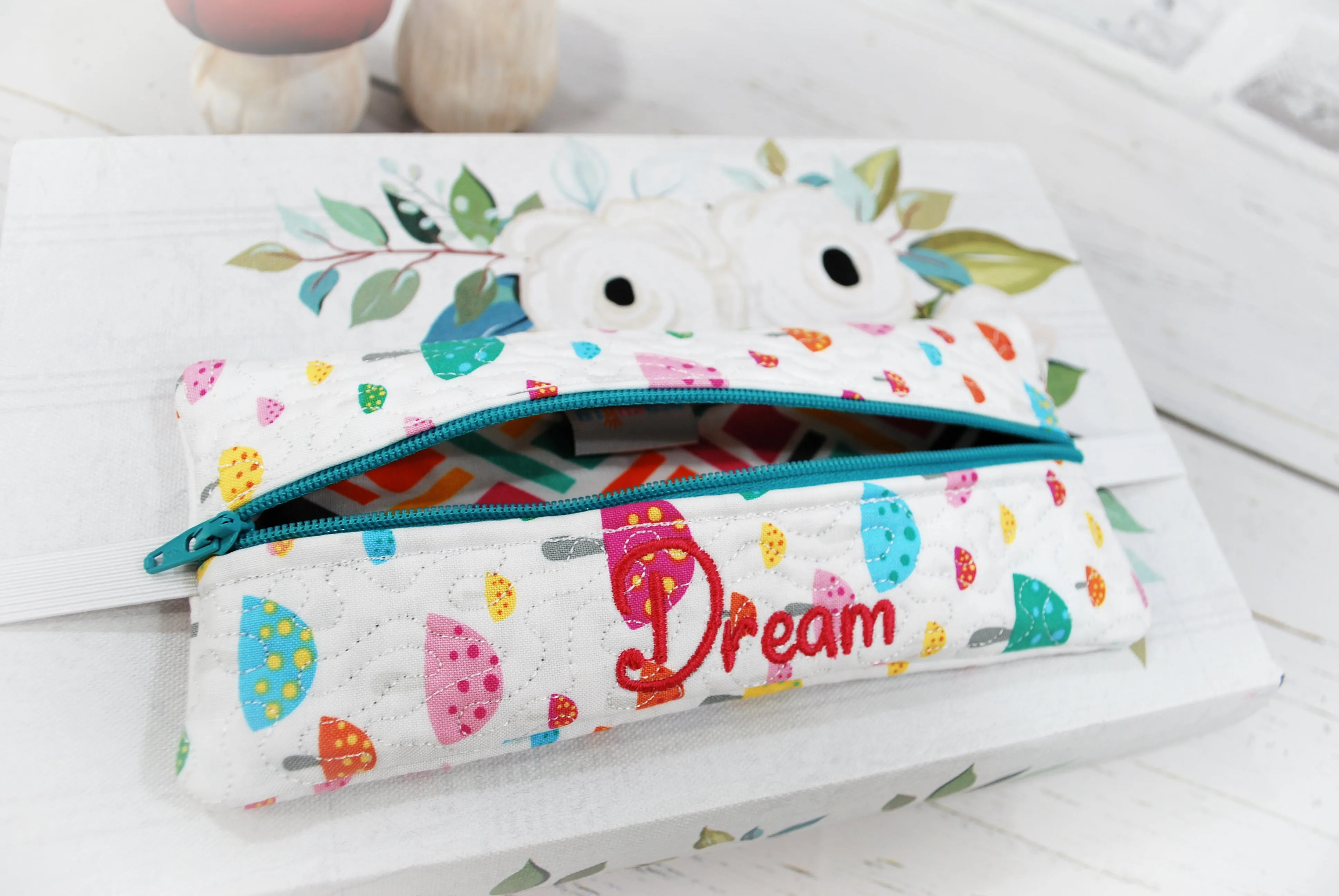 Colorful Mushrooms Personalized Quilted Pouch