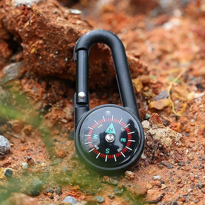 Compass and Thermometer Set of 2 - Carabiner Clip Compass Hiking - Mini Compass Keychain for Backpacks - Pocket Hiking Compass Thermometer Keyring Keychains Outdoor Camping