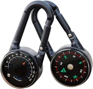 Compass and Thermometer Set of 2 - Carabiner Clip Compass Hiking - Mini Compass Keychain for Backpacks - Pocket Hiking Compass Thermometer Keyring Keychains Outdoor Camping