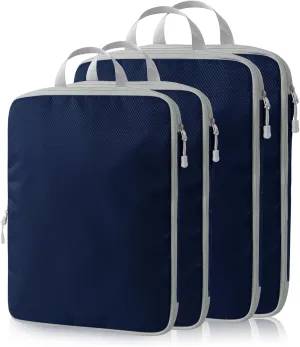 Compression Packing Cubes, 4 Set Packing Cubes for Travel Compression, Lightweight Compressible Package Organizer for Carry On and Suitcases, Navy and Grey