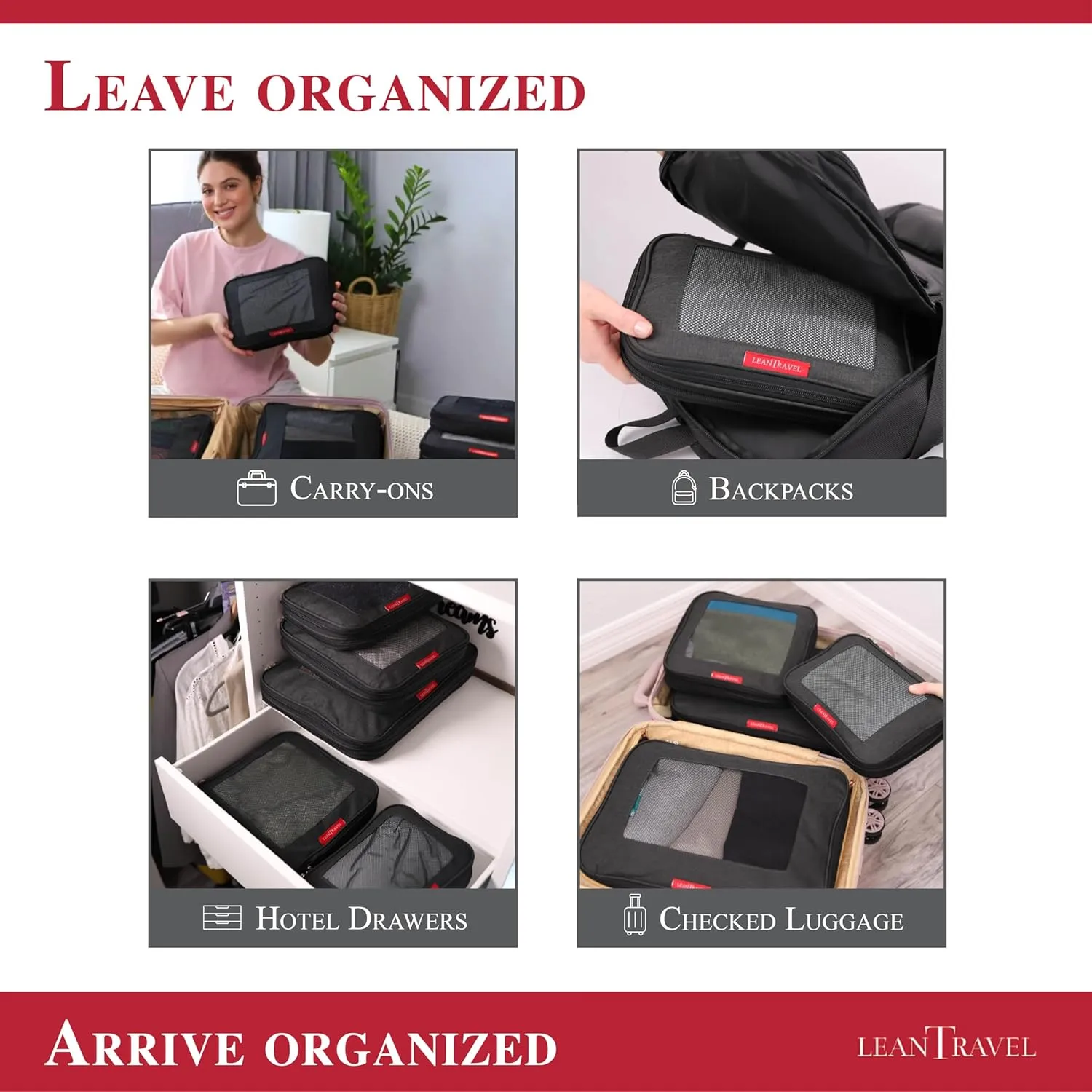Compression Packing Cubes for Travel Organizers with Double Zipper, LeanTravel