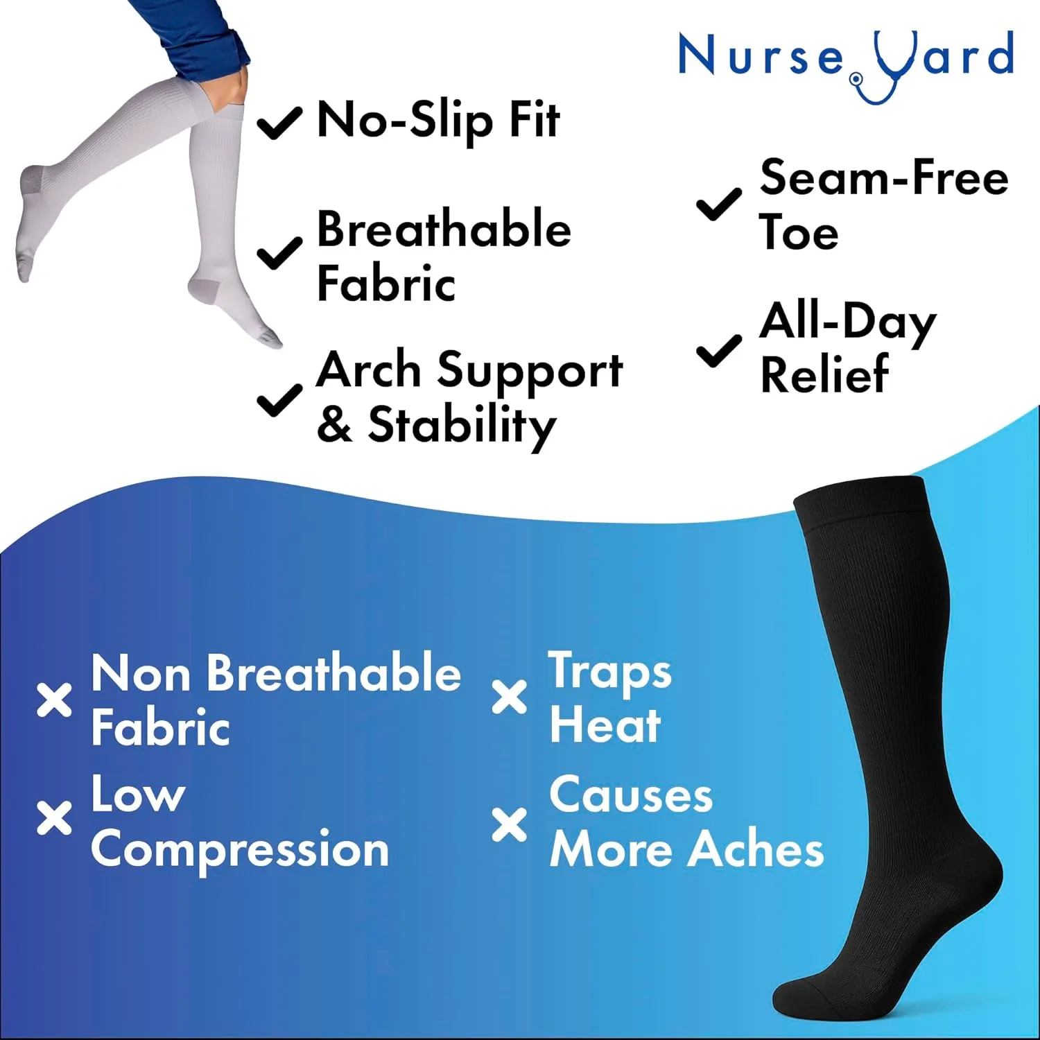Compression Socks for Nurses - Women & Men - 20-30mmHg Graduated Compression, For Medical Staff, Athletes - 1 Pair