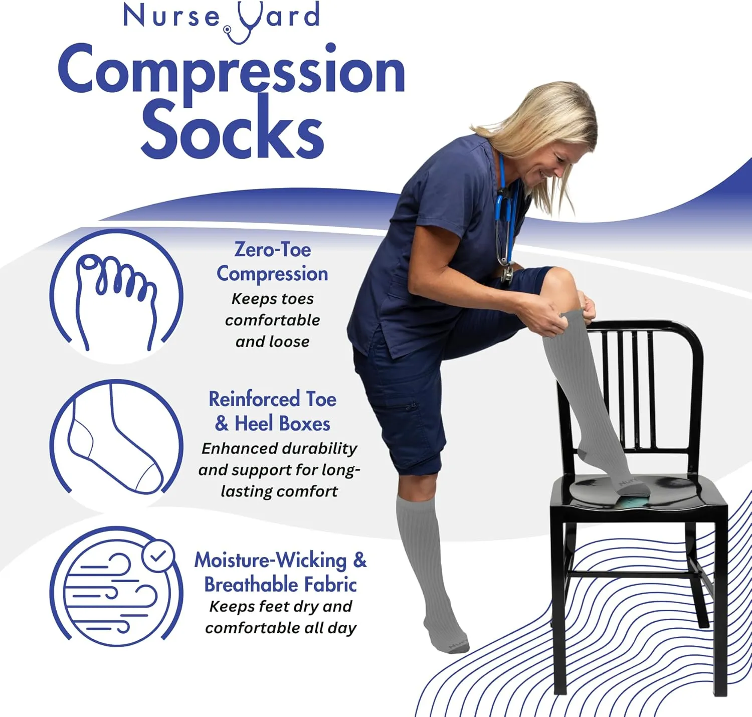 Compression Socks for Nurses - Women & Men - 20-30mmHg Graduated Compression, For Medical Staff, Athletes - 1 Pair